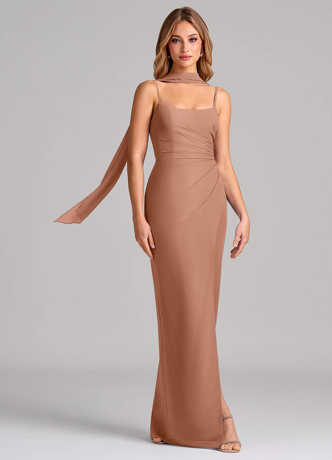 Calandra Sheath Scoop-Neck Chiffon Bridesmaid Dress in Bronzer