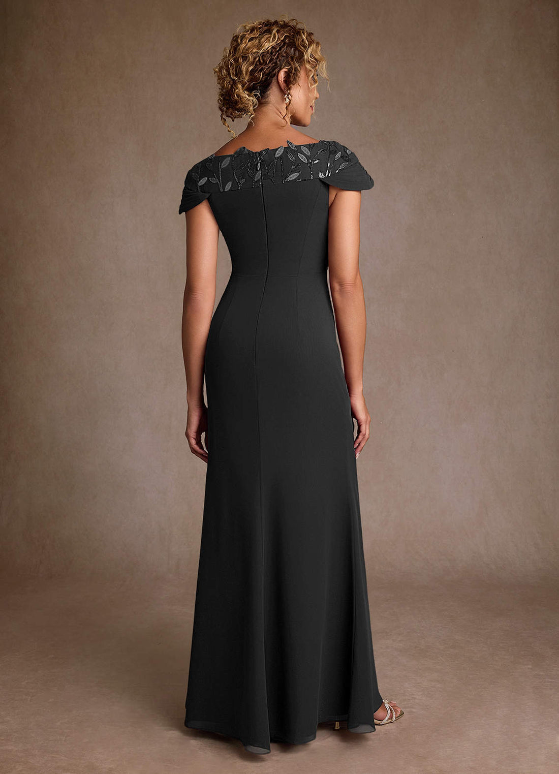 Betania Mermaid V-Neck Chiffon and Sequins Mother of the Bride Dress in Black - view 1