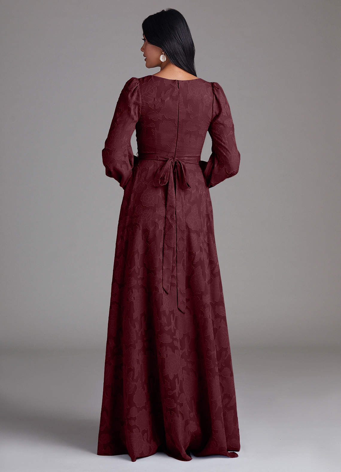 Leonia A-Line Square-Neck Stretch Satin Bridesmaid Dress in Cabernet