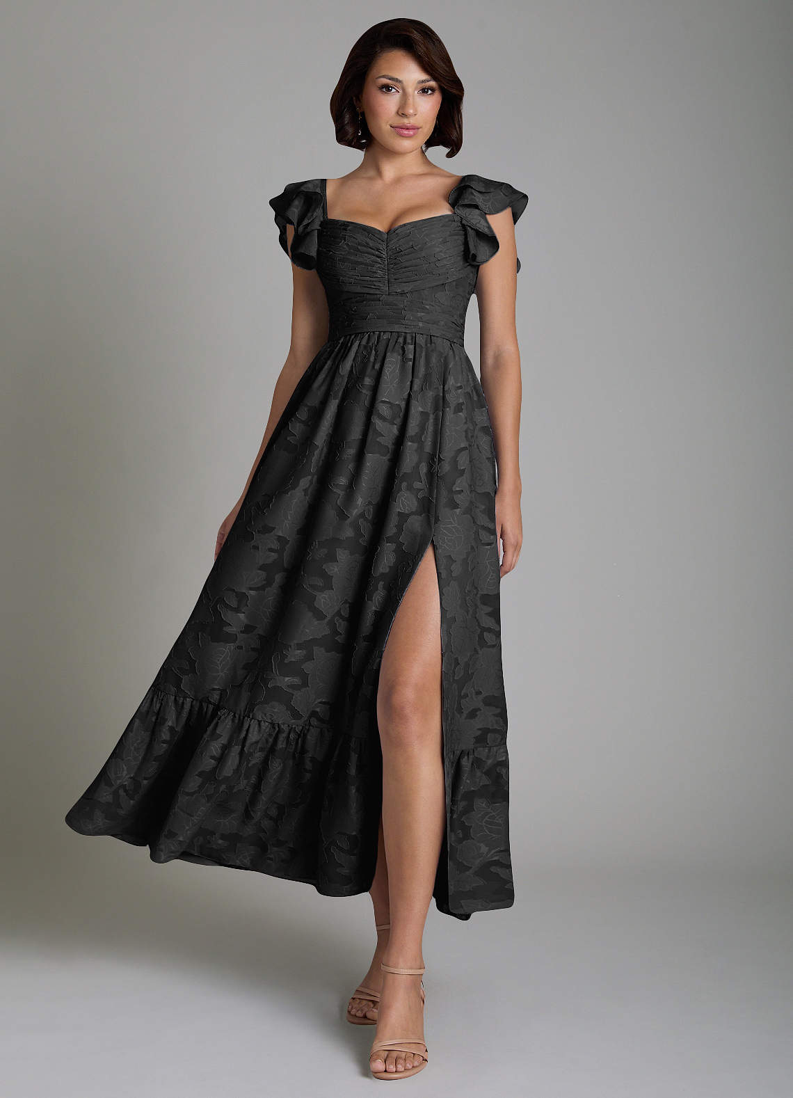 Anaya A-Line V-Neck Floral Burnout Bridesmaid Dress in black