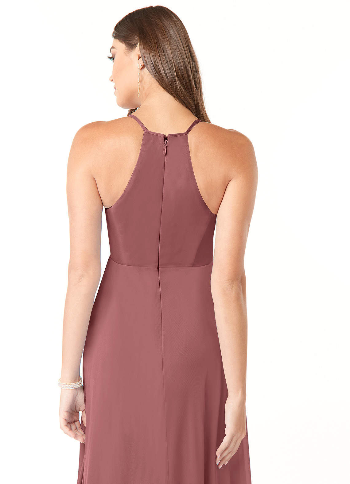 Annabelle A-Line V-Neck Mesh Bridesmaid Dress in Desert Rose