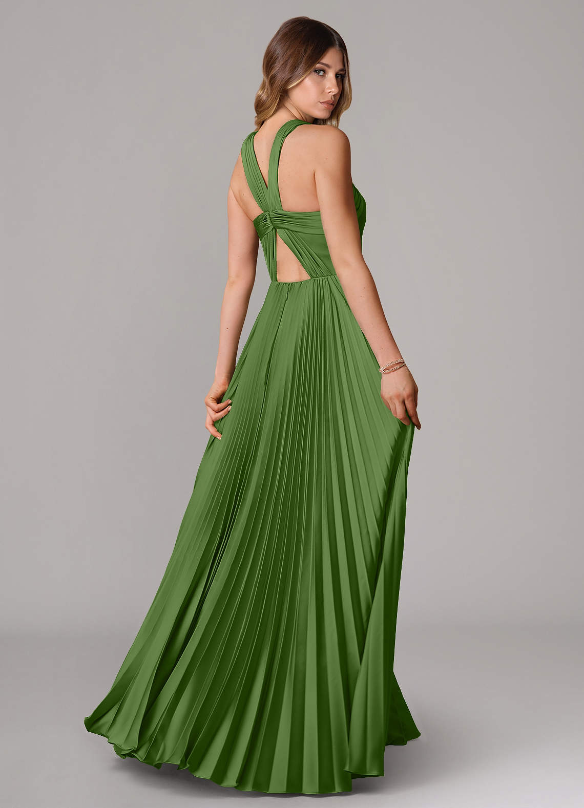 Afra A-Line Halter-Neck Stretch Satin Bridesmaid Dress in Basil