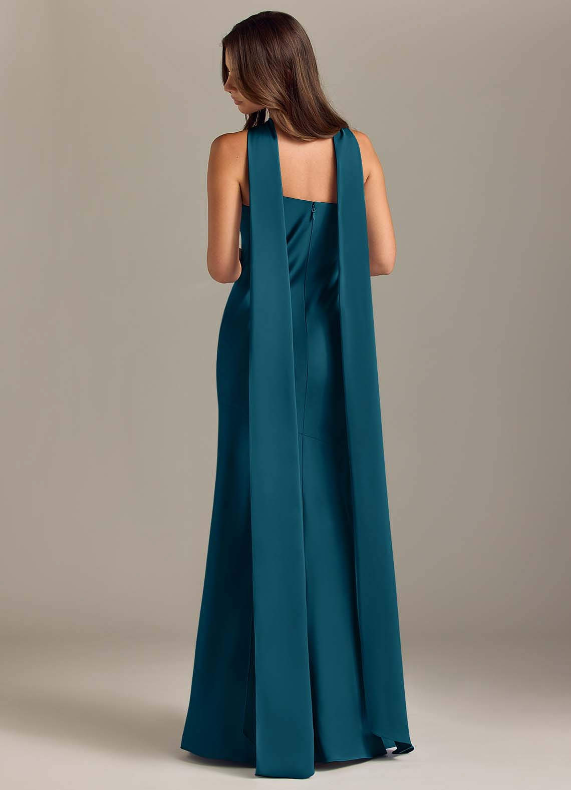 Kinsley Mermaid Halter Stretch Satin Bridesmaid Dress in Ink Blue