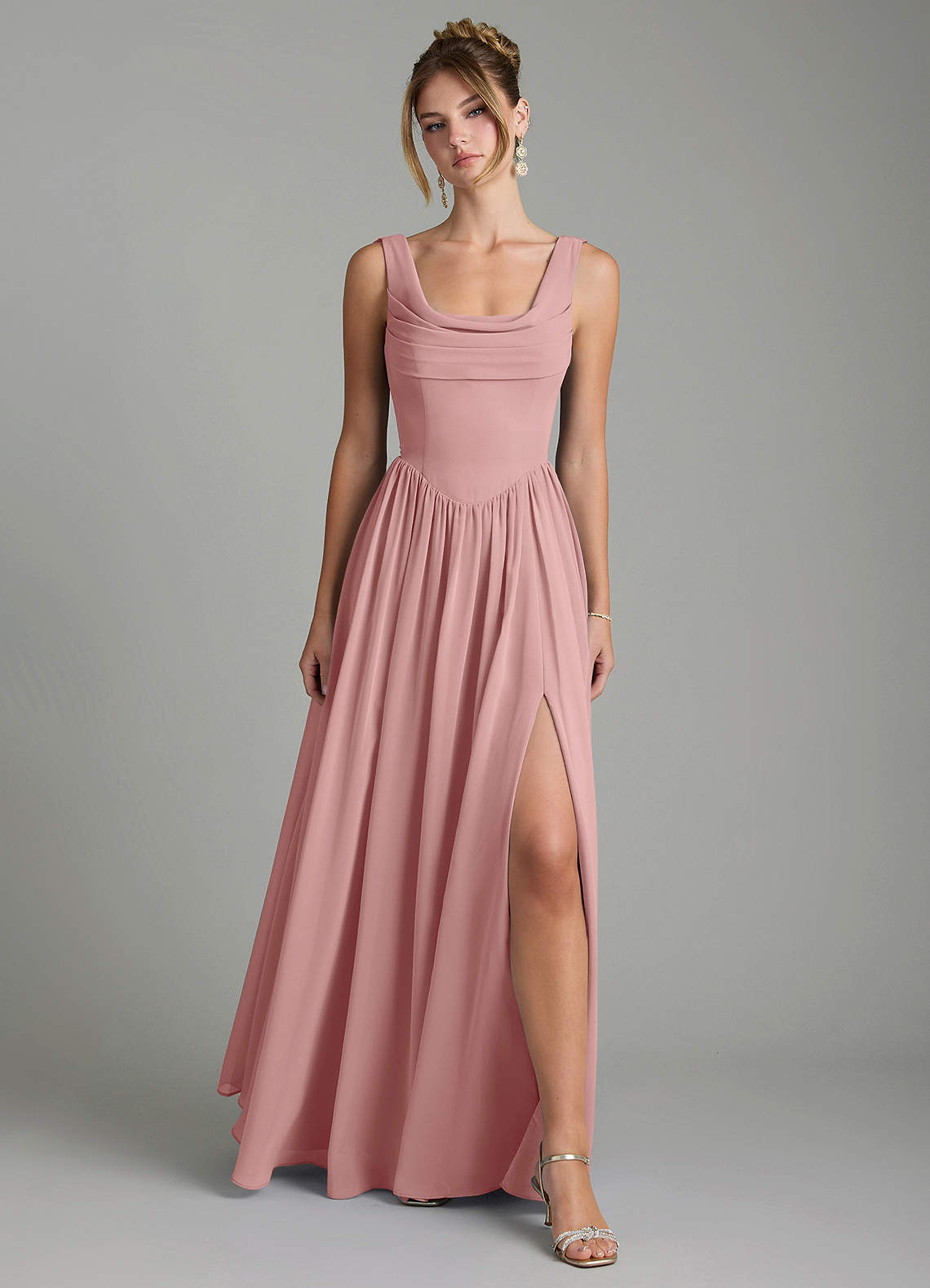 Novi A-Line Square-Neck Chiffon Bridesmaid Dress in dusty rose