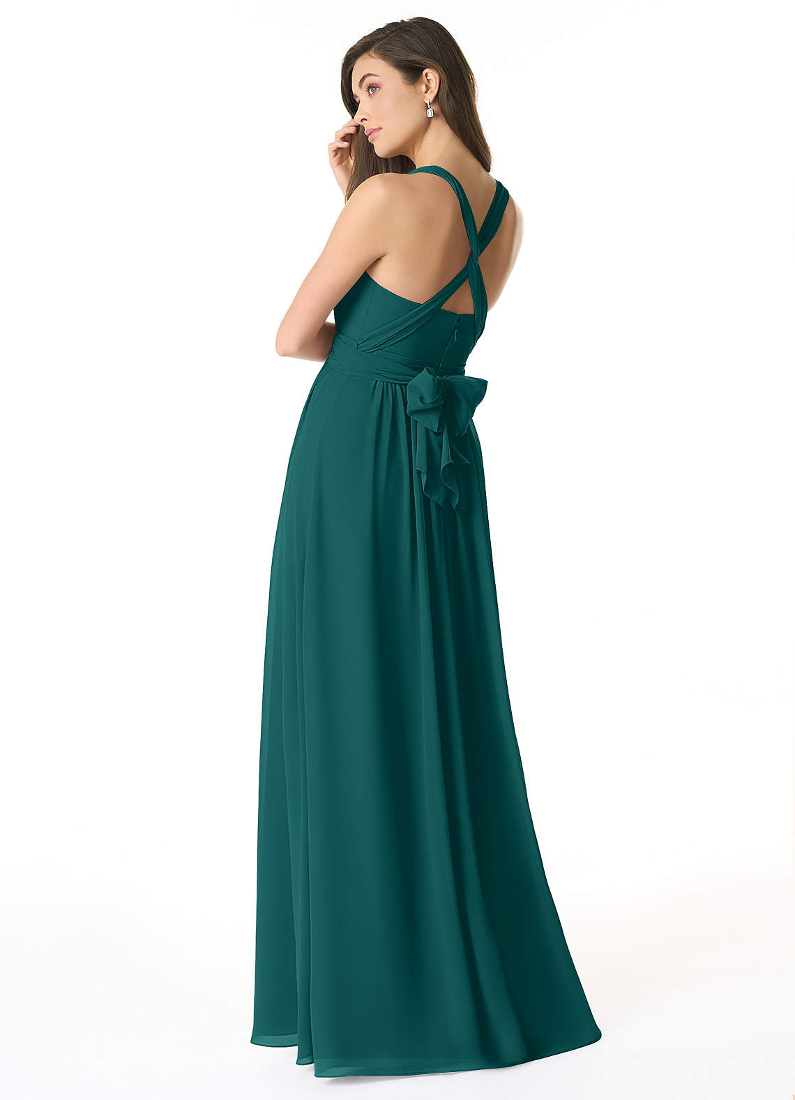 Olani A-Line V-Neck Chiffon Bridesmaid Dress in Peacock