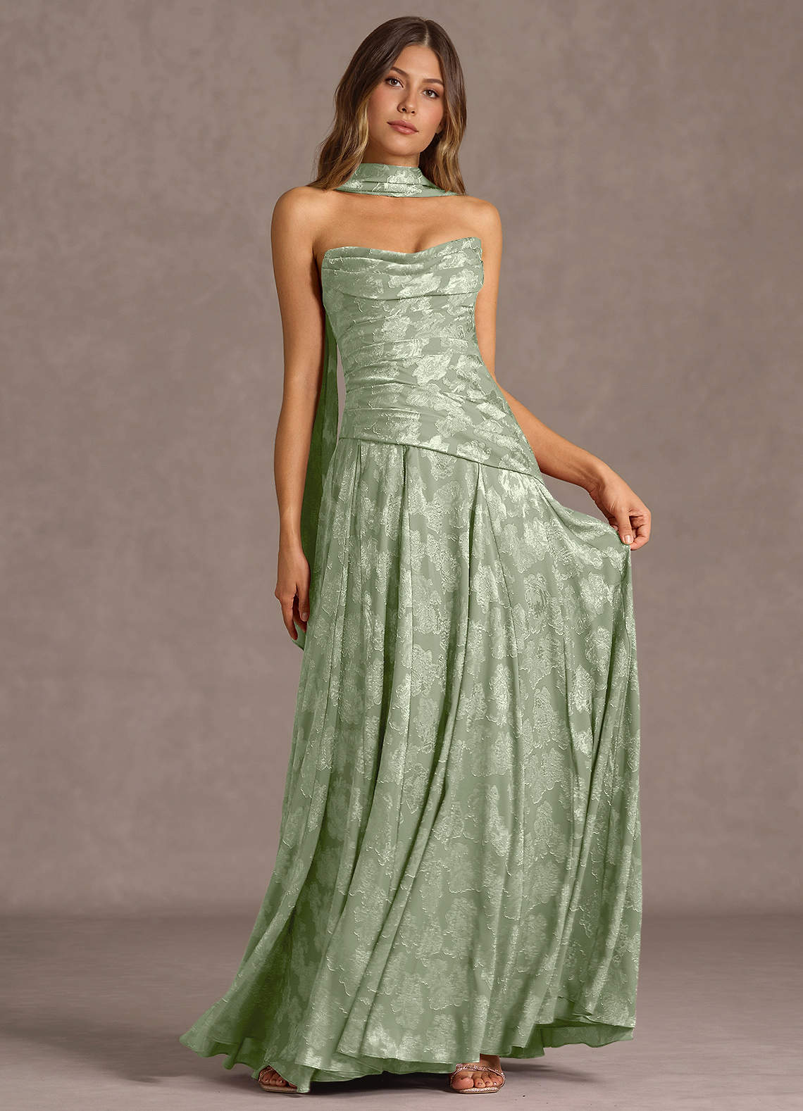 Gabriela A-Line Corset Fil Coupé Wedding Guest Dress in Lemon Sorbet