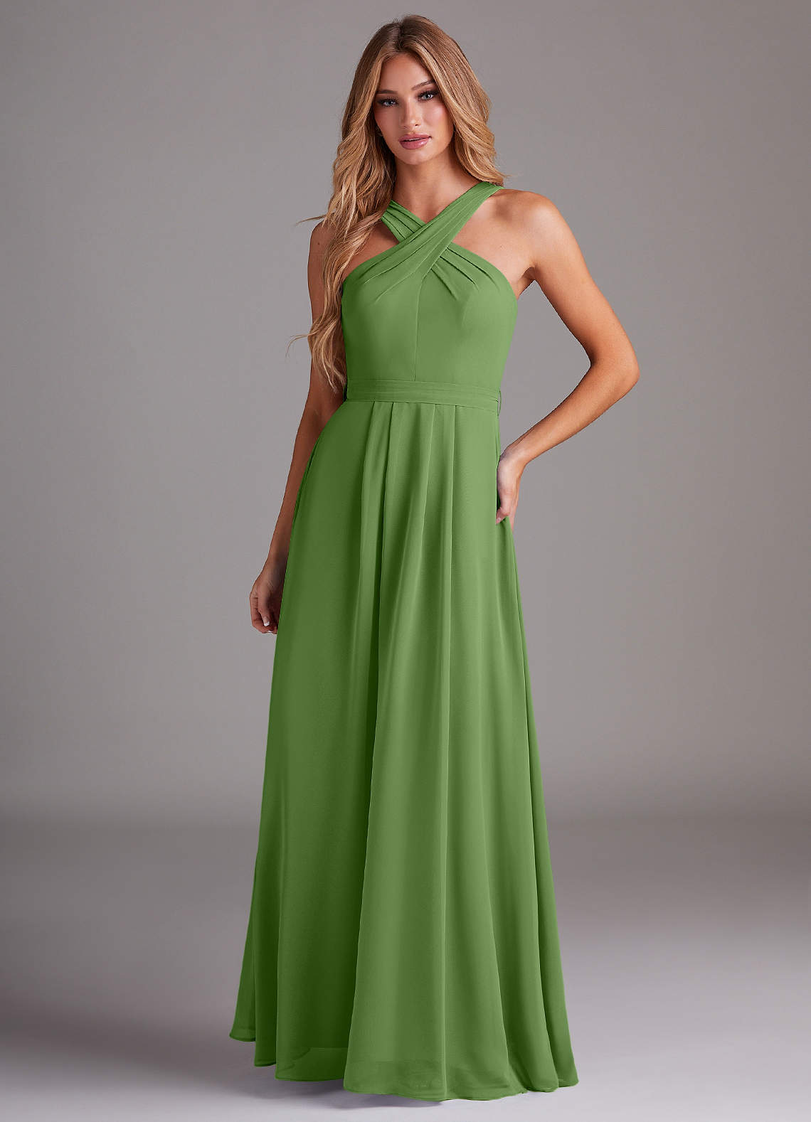 Dixie A-Line Halter Chiffon Bridesmaid Dress in Basil