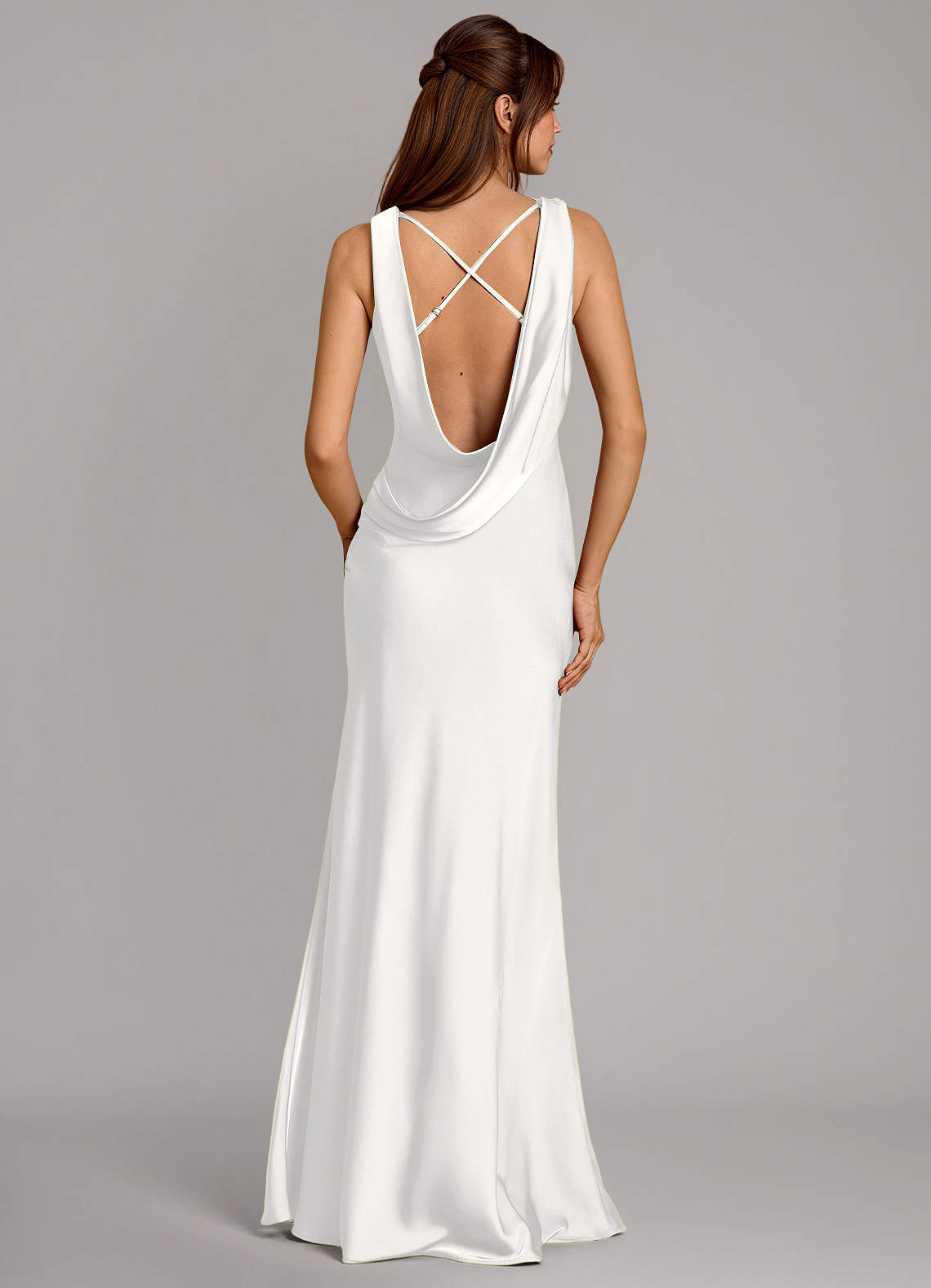 Cheryl Mermaid Cowl-Neck Stretch Satin Bridesmaid Dress in white