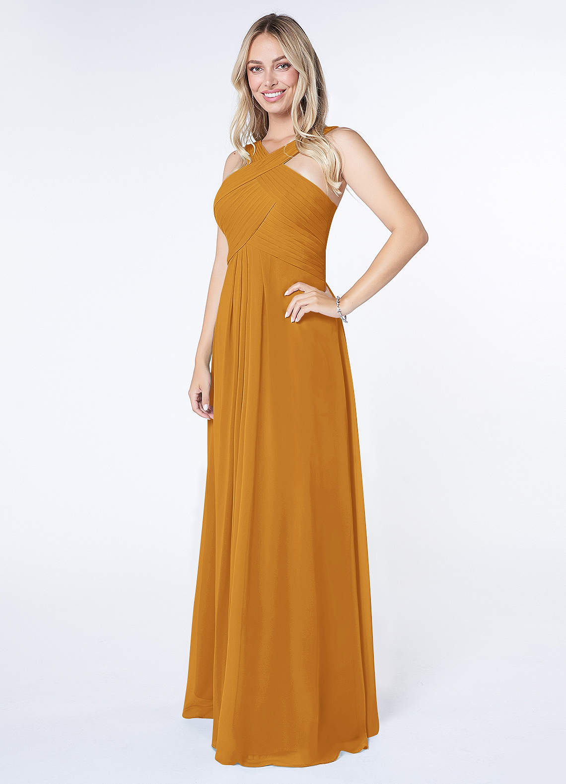 Kaleigh A-Line Halter Chiffon Bridesmaid Dress in butterscotch