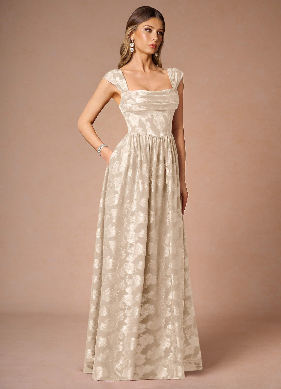 Hazel A-Line Cowl-Neck Fil Coupé Wedding Guest Dress in Lemon Sorbet