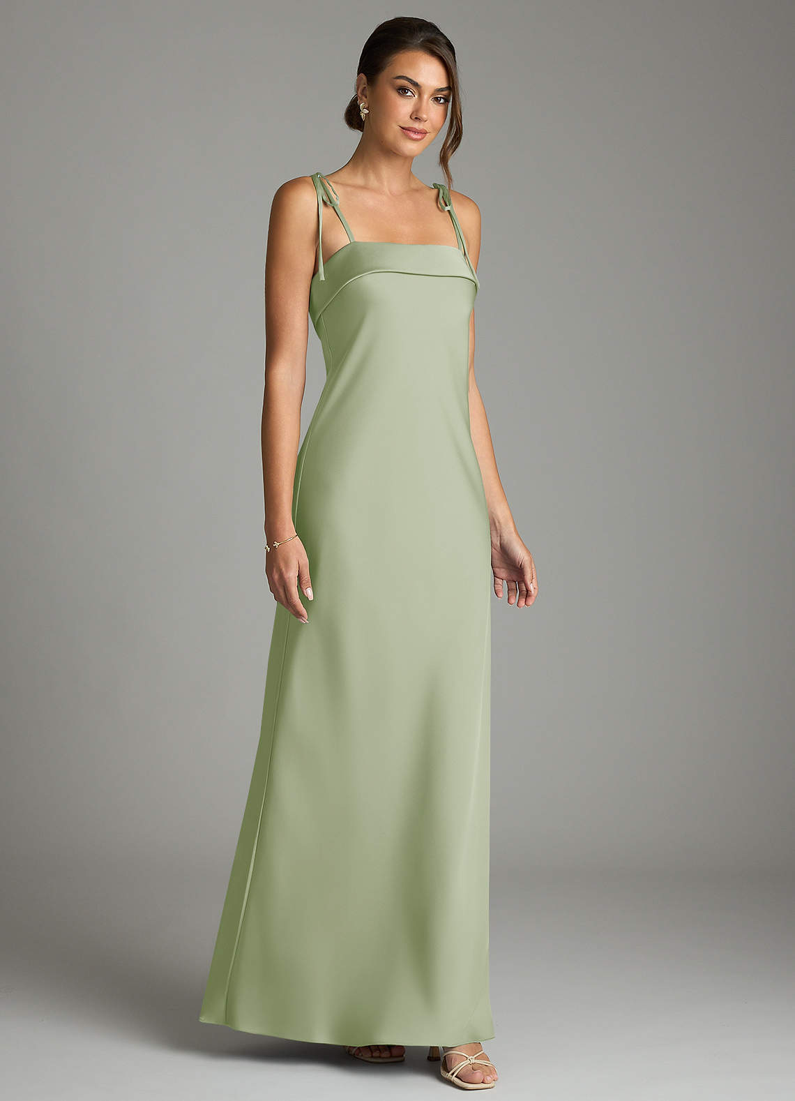 Ellia Sheath Straight-Neck Stretch Satin Bridesmaid Dress in Dusty Sage