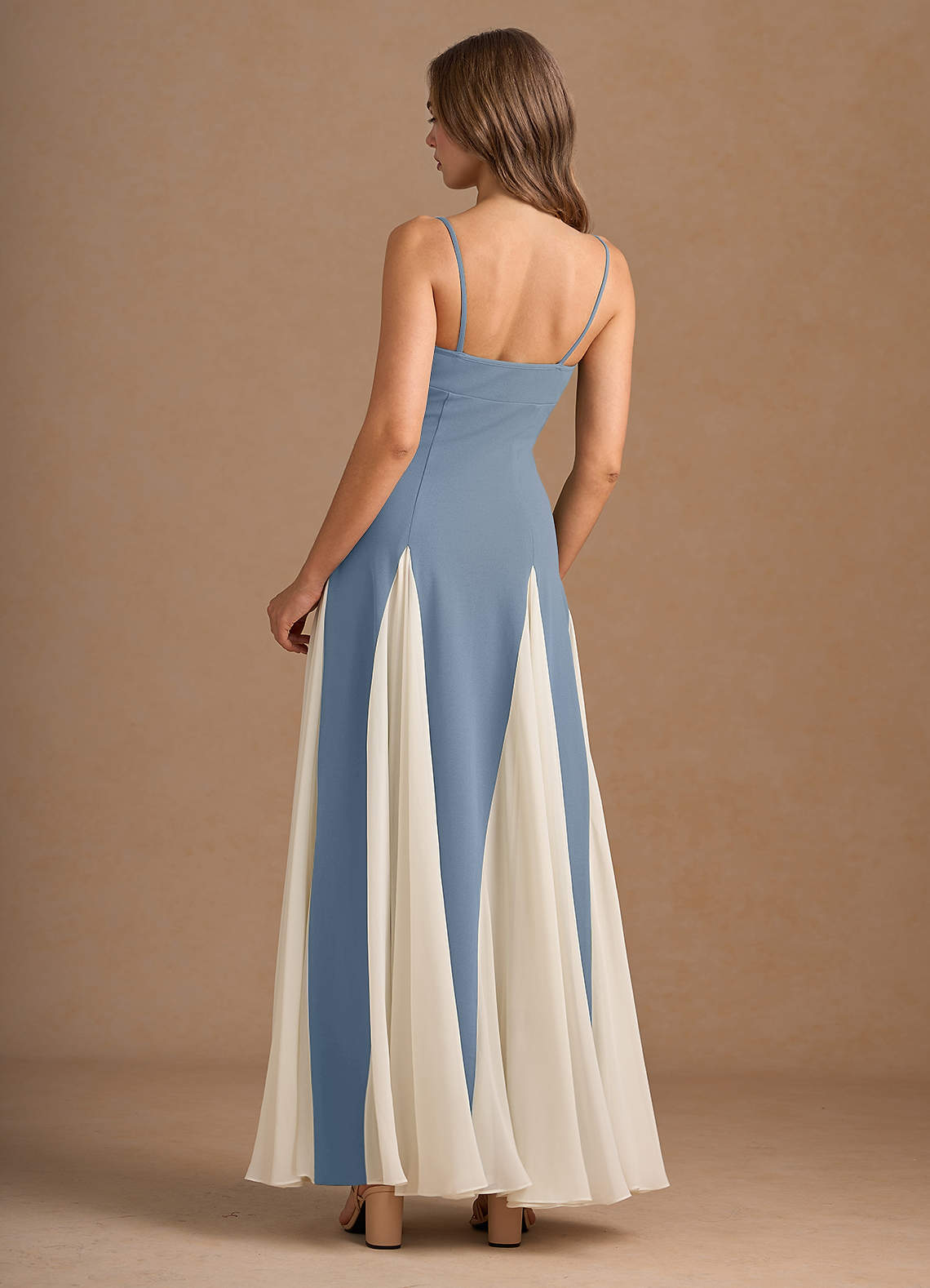 Jessenia A-Line Color-Block Crepe Chiffon Wedding Guest Dress in Powder Blue