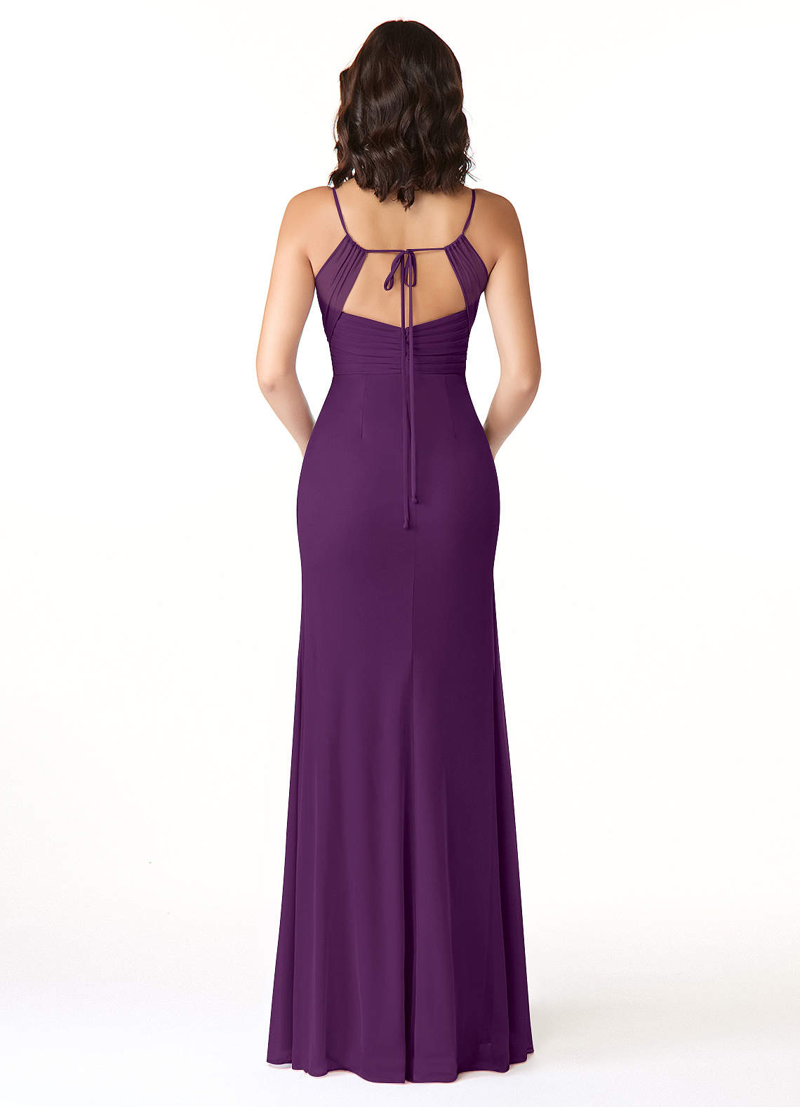 Reneya Mermaid V-Neck Mesh Bridesmaid Dress in Grape