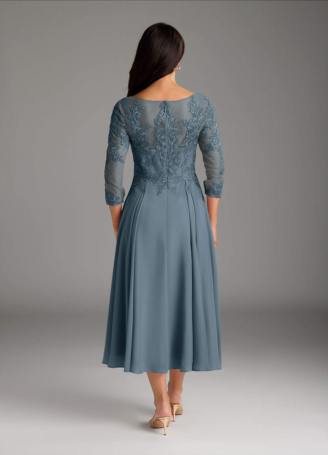 Marge A-Line Scoop-Neck Chiffon and Lace Mother of the Bride Dress in Twilight