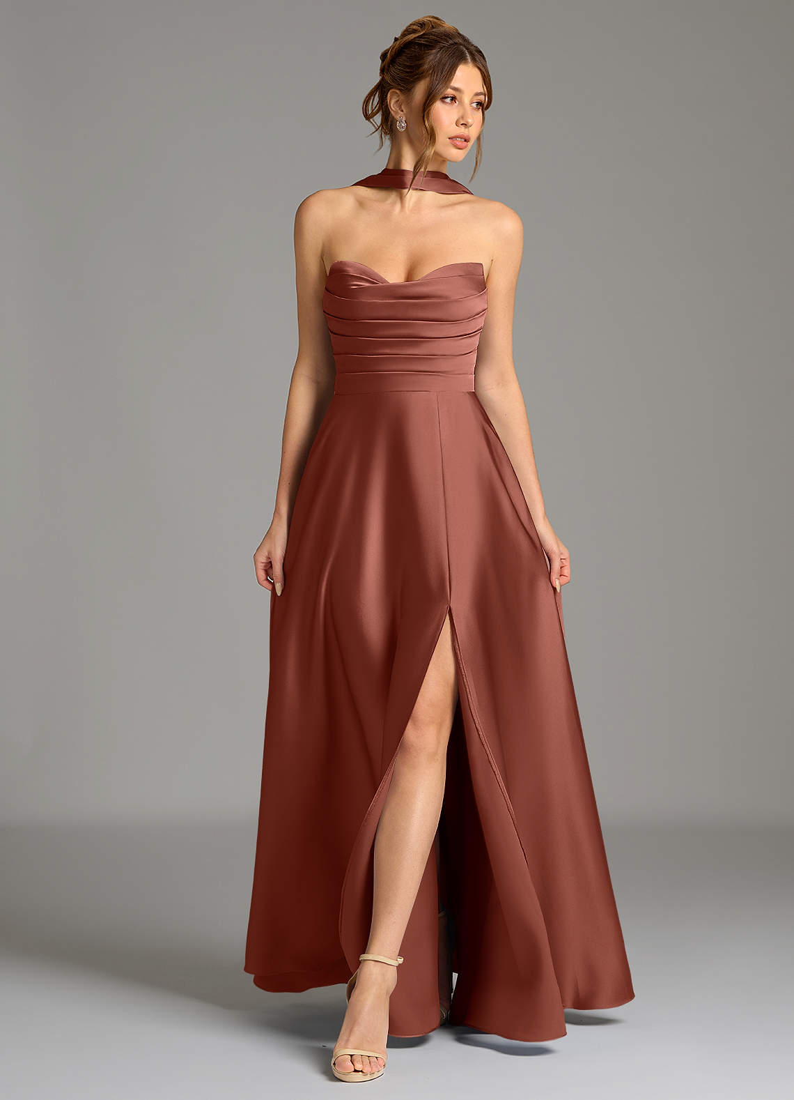 Ayla A-Line Sweetheart Stretch Satin Bridesmaid Dress in Auburn