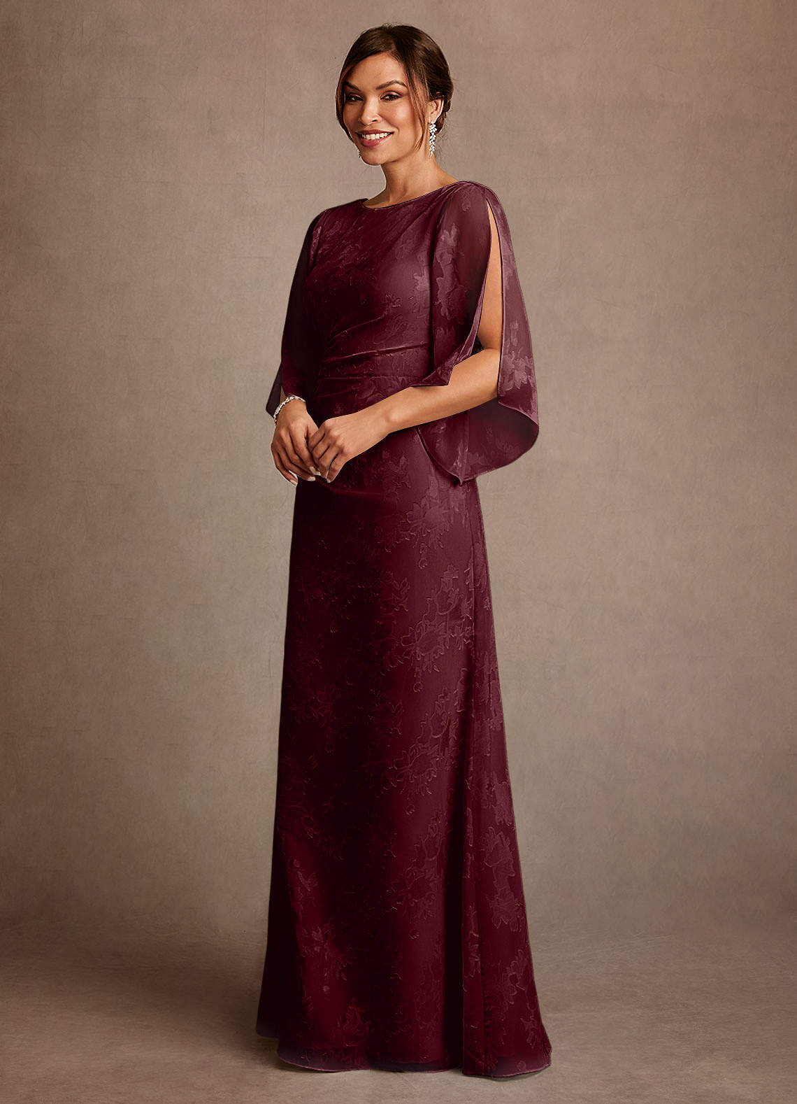 Anaheim Sheath Scoop-Neck Floral Burnout Mother of the Bride Dress in Cabernet