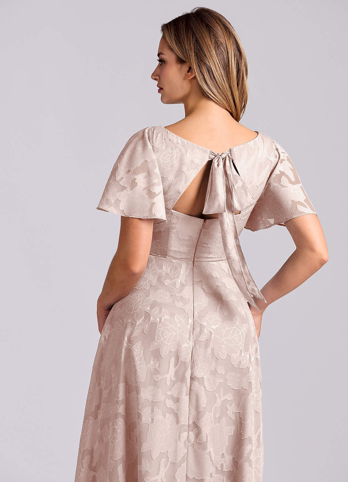 Kimber A-Line V-Neck Floral Burnout Bridesmaid Dress in Blushing Pink