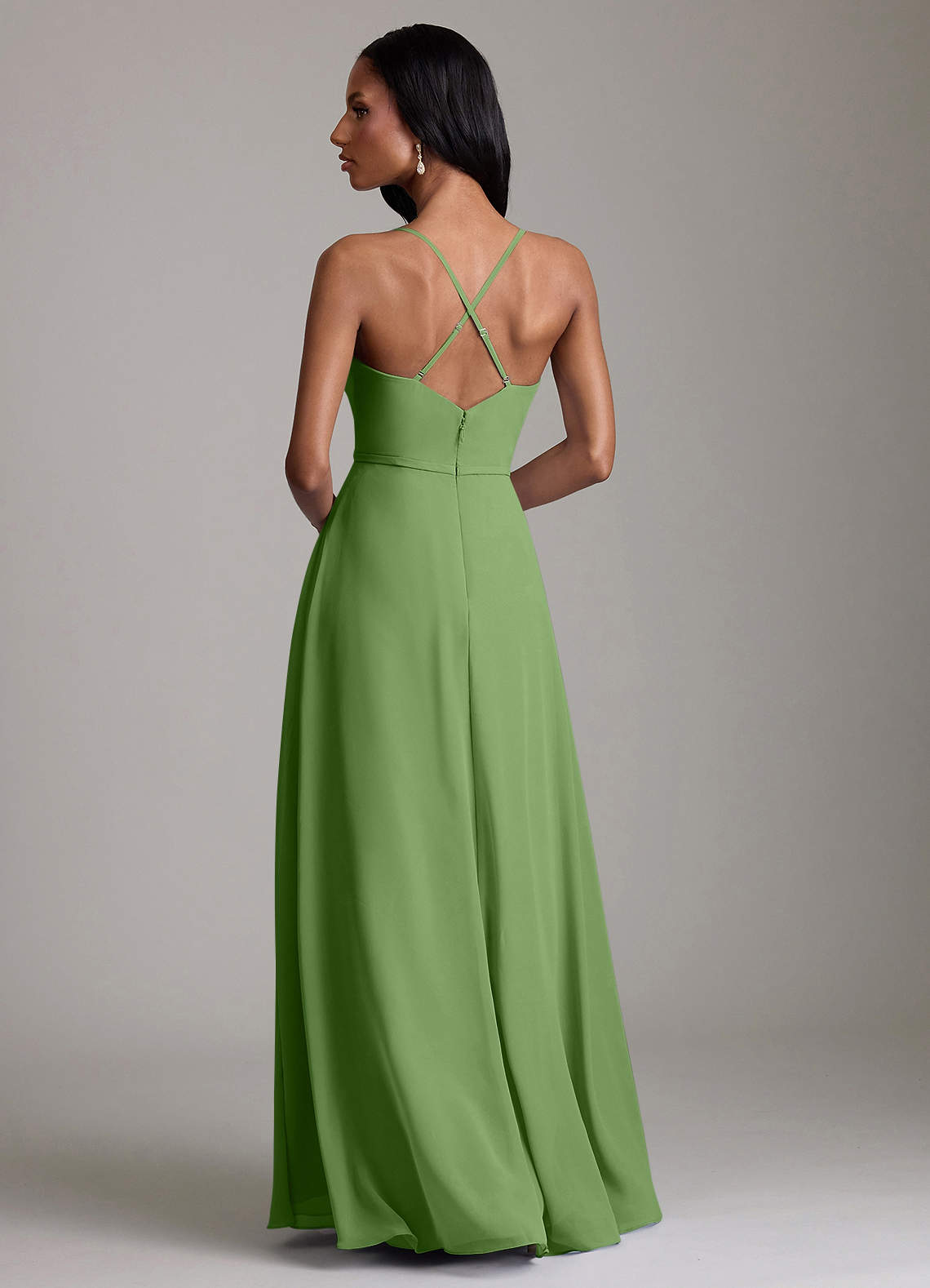 Naeem A-Line V-Neck Chiffon Bridesmaid Dress in Basil