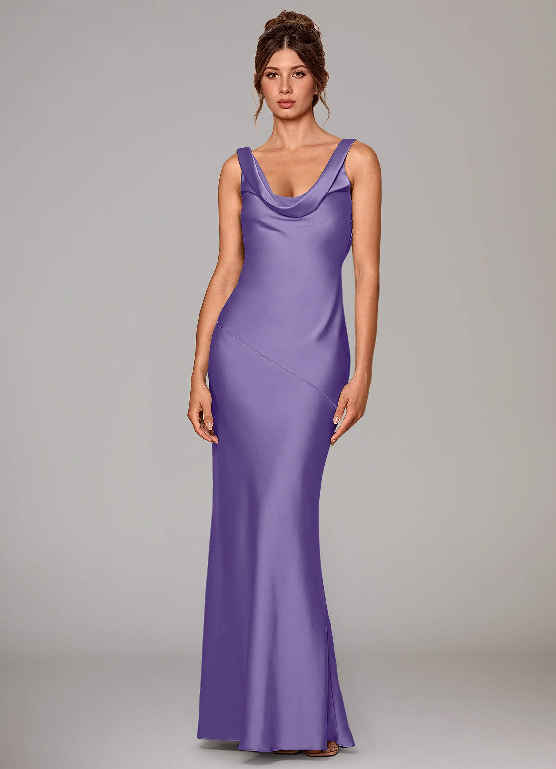 Rylina Mermaid Cowl-Neck Stretch Satin Bridesmaid Dress in Tahiti