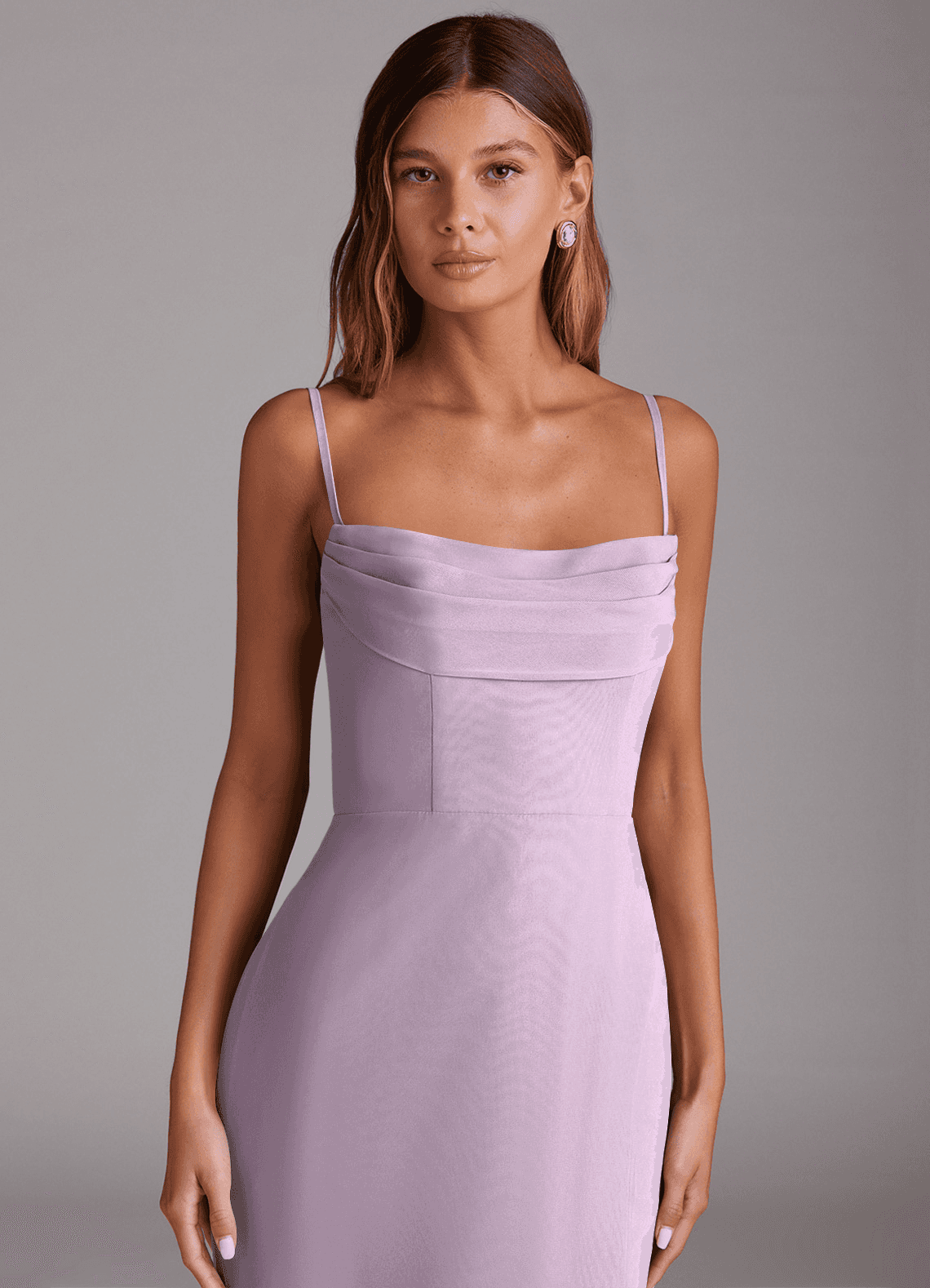 Saige A-Line Off-the-Shoulder Chiffon Bridesmaid Dress in Frosted Lilac
