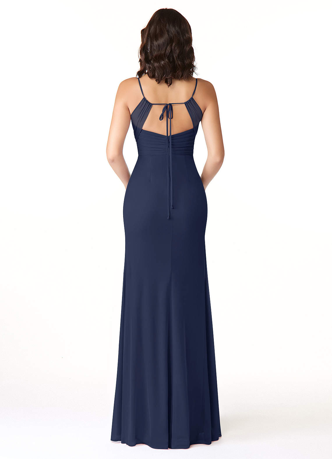 Reneya Mermaid V-Neck Mesh Bridesmaid Dress in Dark Navy
