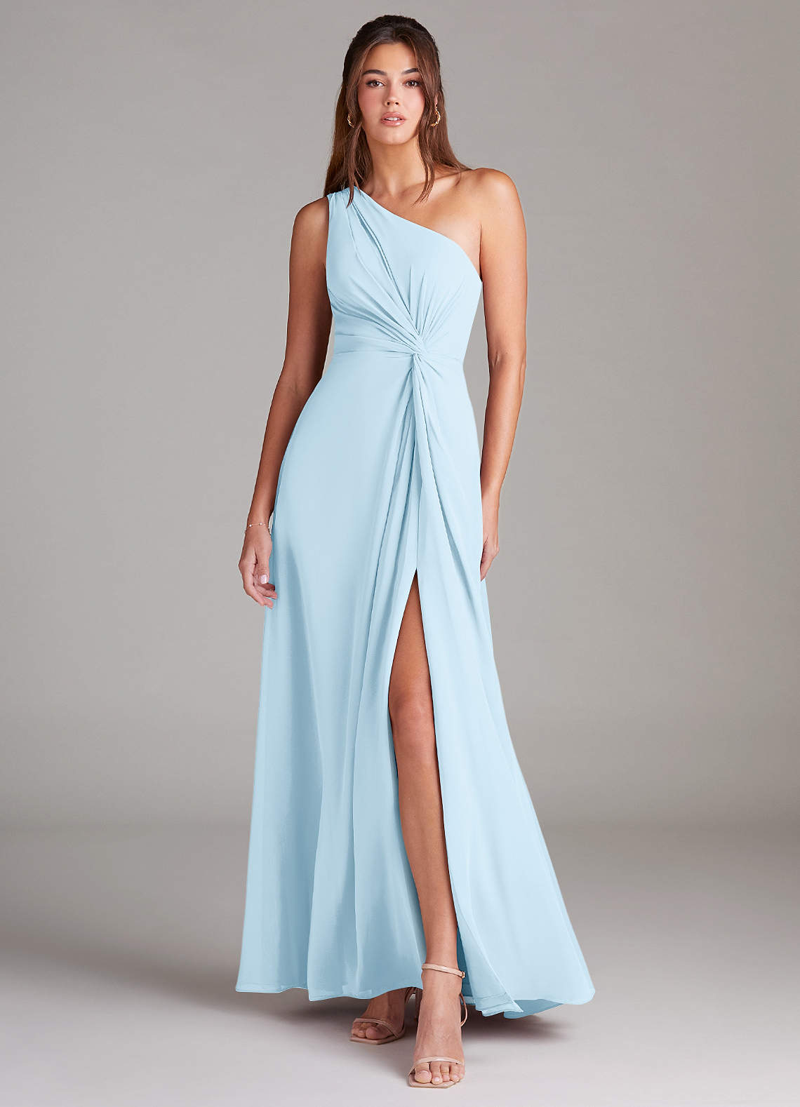 Brooke A-Line One-Shoulder Chiffon Bridesmaid Dress in Sky Blue
