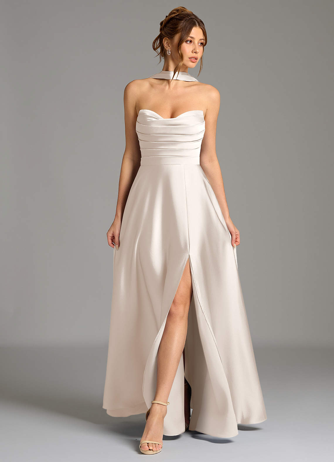 Ayla A-Line Sweetheart Stretch Satin Bridesmaid Dress in White Alabaster