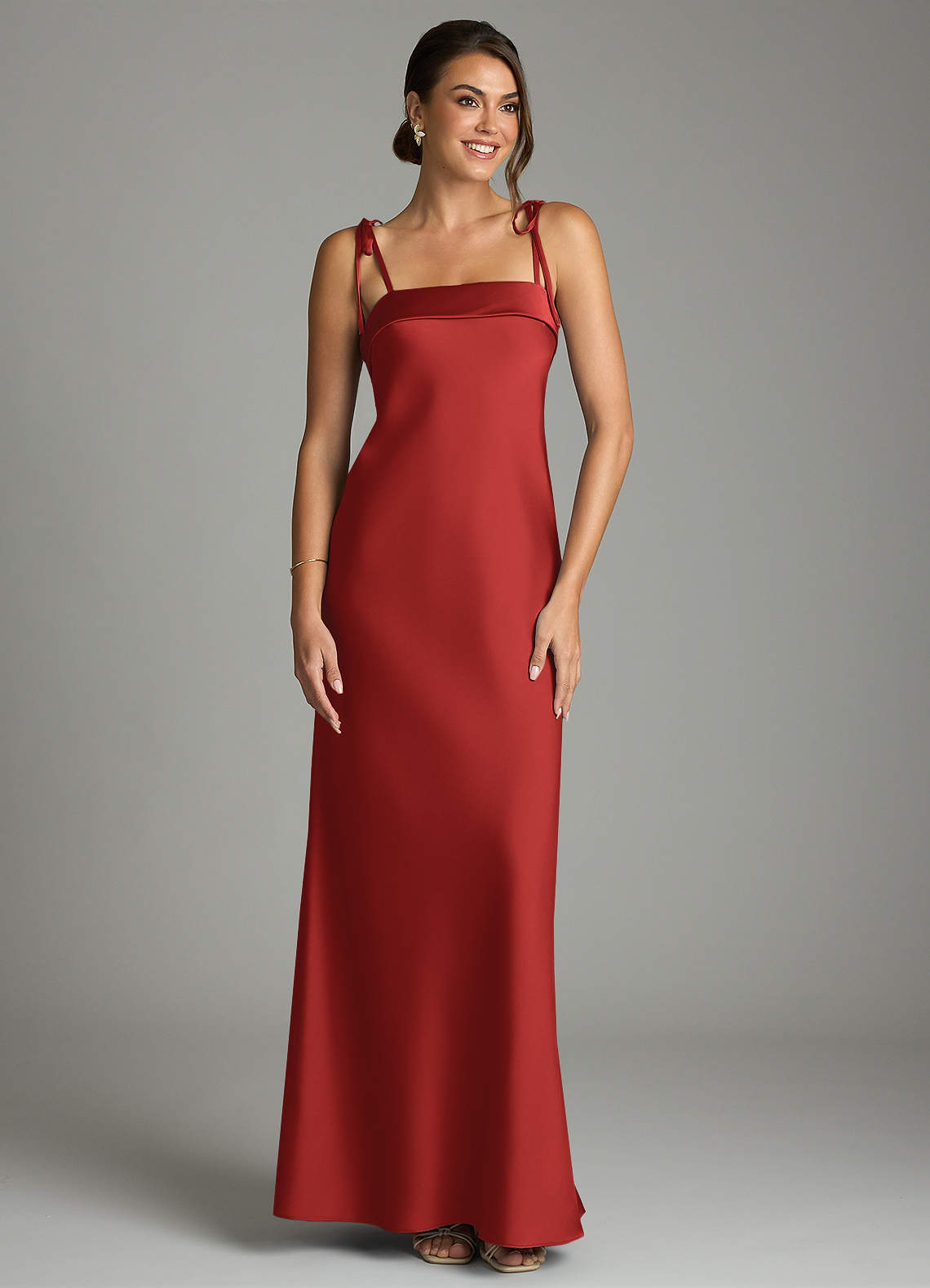 Ellia Sheath Straight-Neck Stretch Satin Bridesmaid Dress in Pomegranate