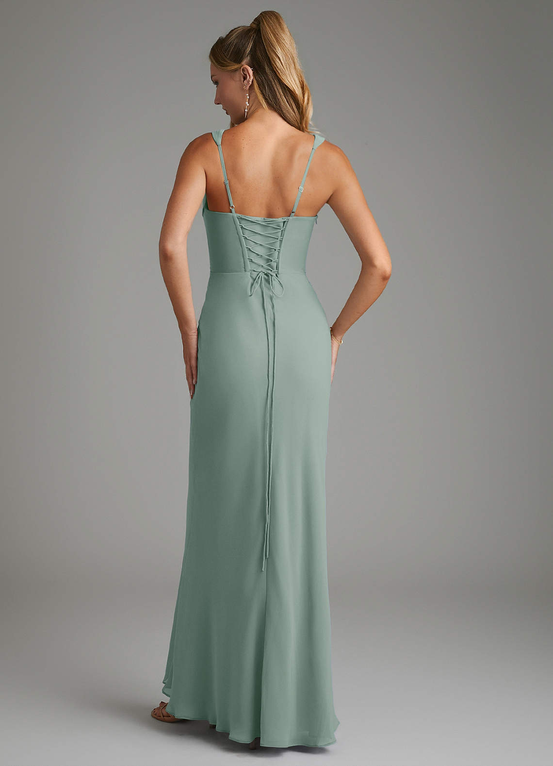 Asa Sheath Square-Neck Chiffon Bridesmaid Dress in Silver Sage