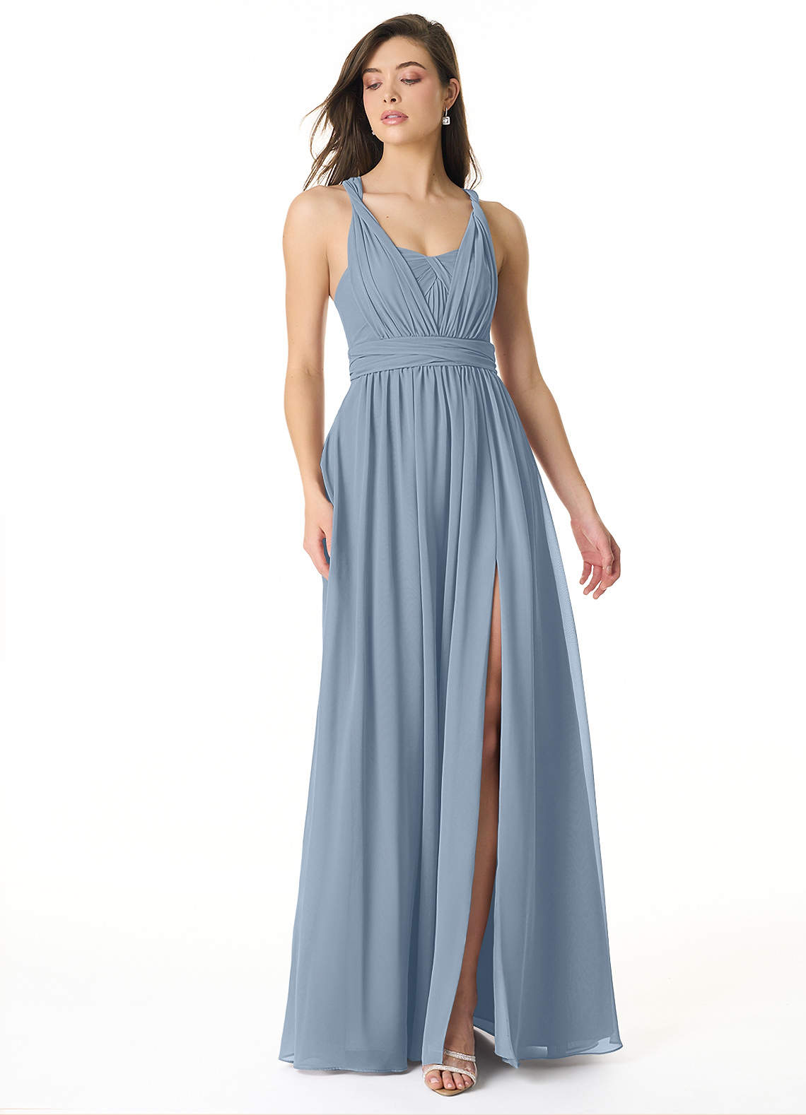 Olani A-Line V-Neck Chiffon Bridesmaid Dress in dusty blue