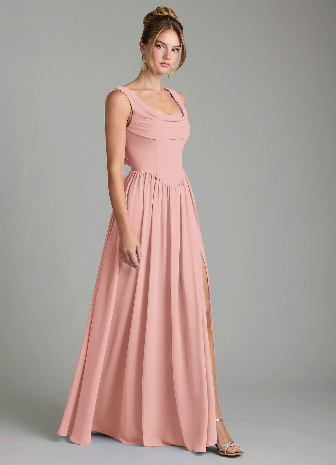 Novi A-Line Square-Neck Chiffon Bridesmaid Dress in Rosette