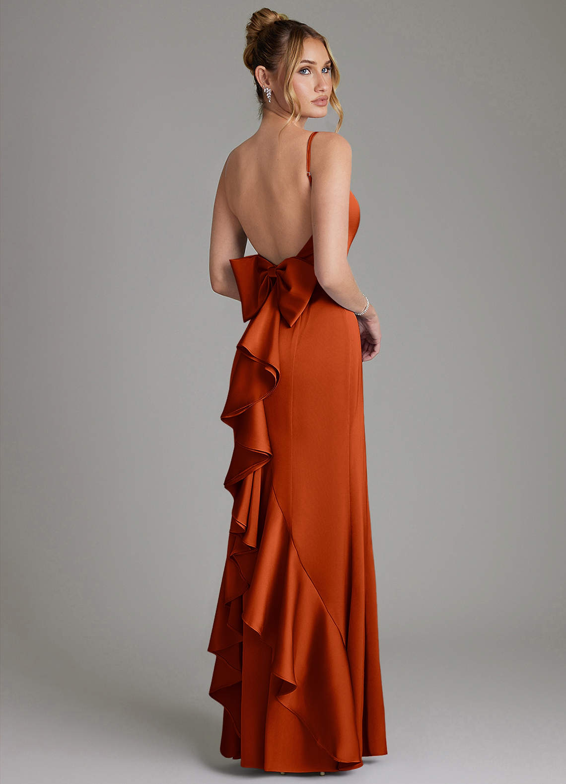 Zherra Mermaid Scoop-Neck Stretch Satin Bridesmaid Dress in Paprika