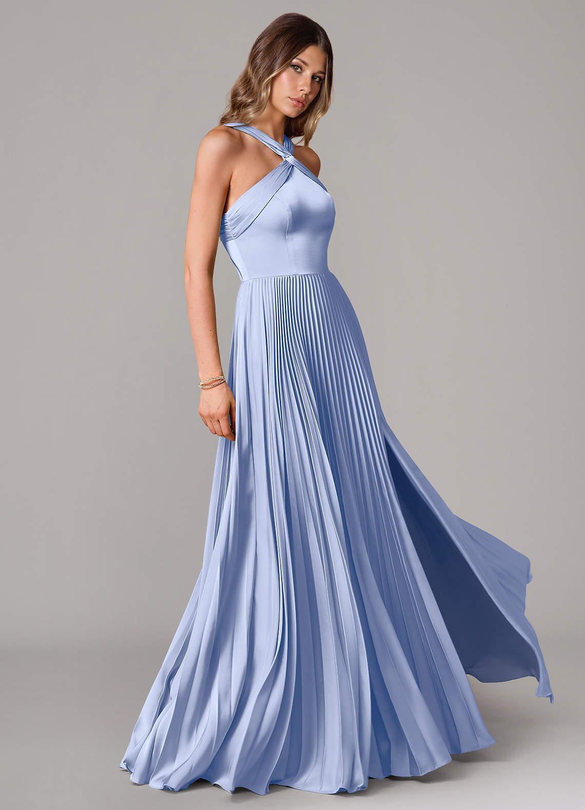 Afra A-Line Halter-Neck Stretch Satin Bridesmaid Dress in Ice