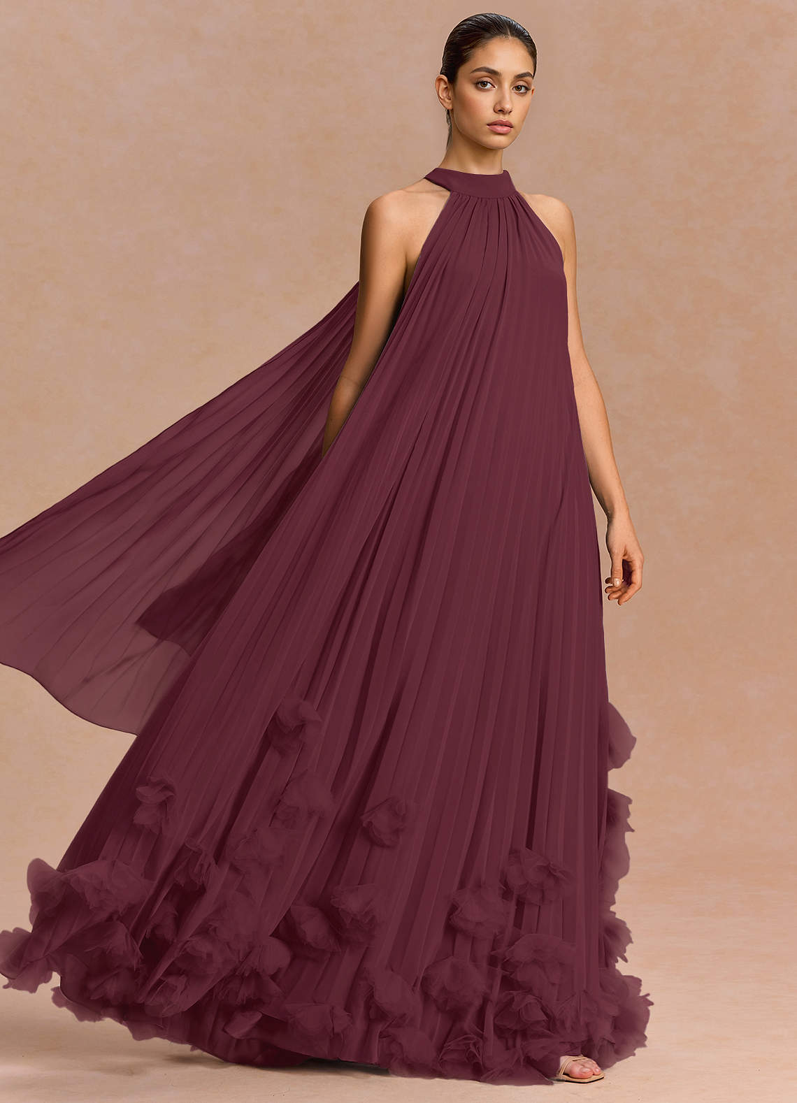 Lucette A-Line Halter Chiffon Evening Dress in Haze blue