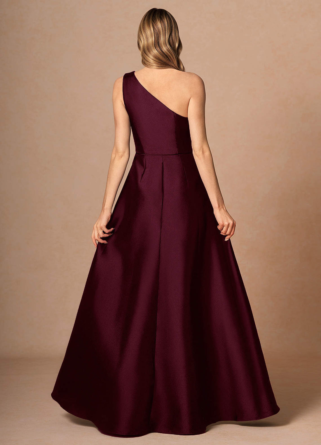 Adrianna A-Line One-Shoulder Mikado Evening Dress in Wine