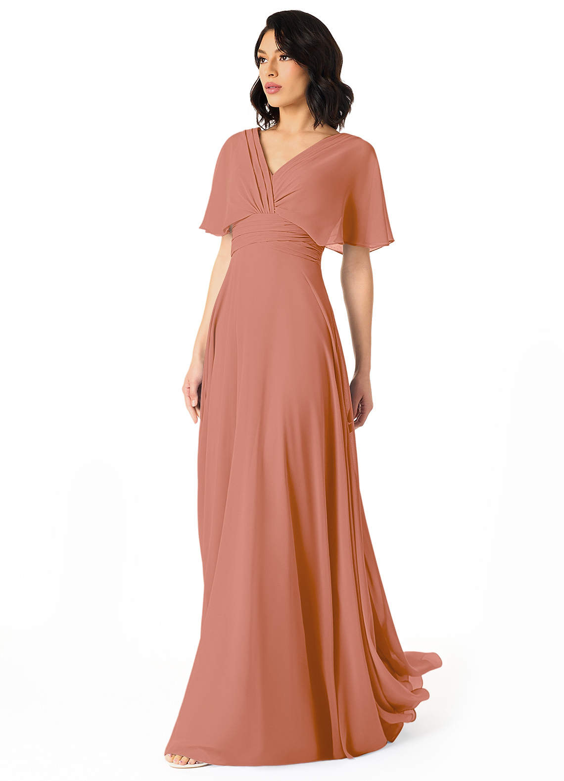 Pamela A-Line V-Neck Chiffon Bridesmaid Dress in MAI TAI