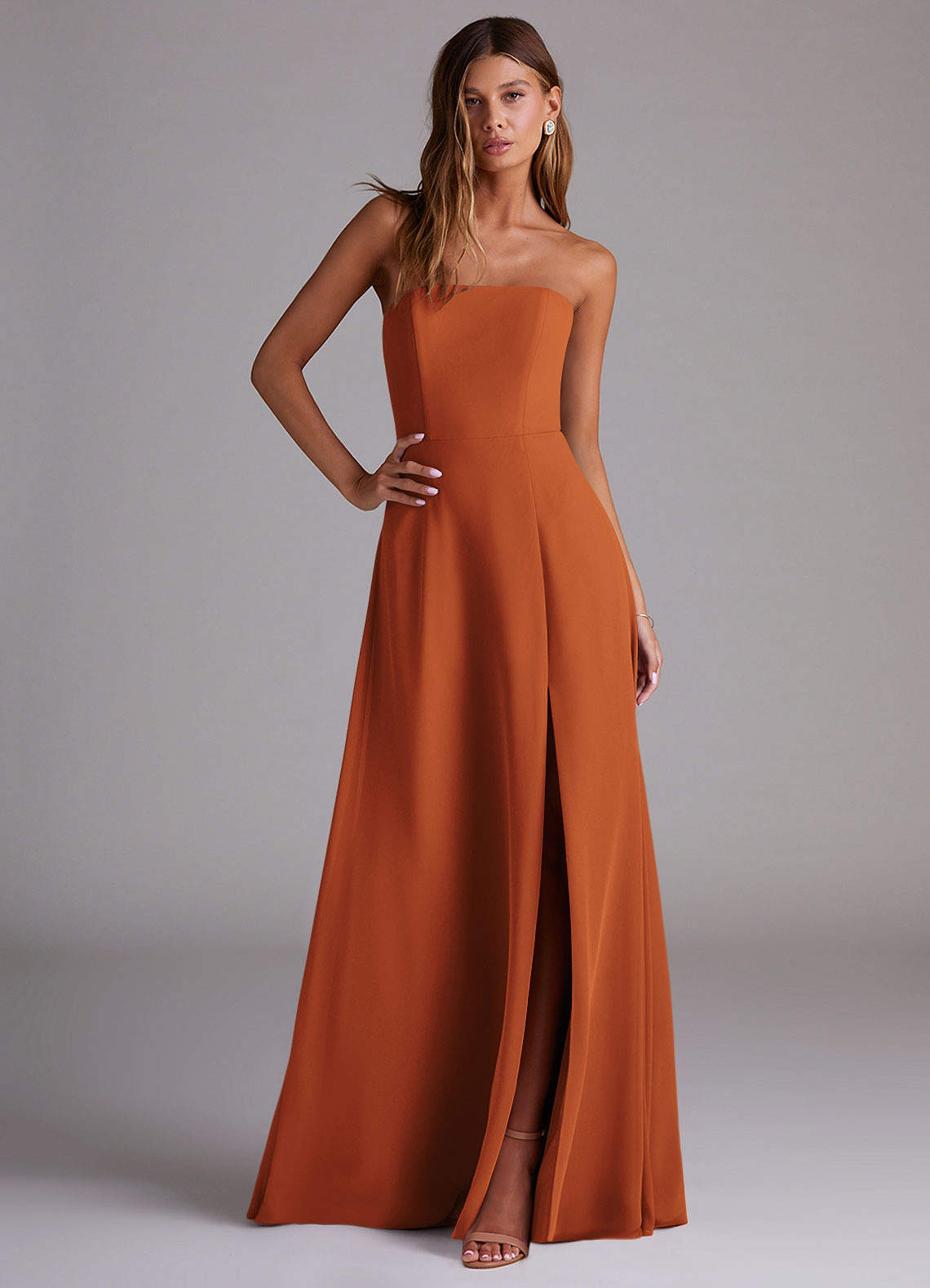 Wren A-Line Straight-Neck Chiffon Bridesmaid Dress in Cinnamon