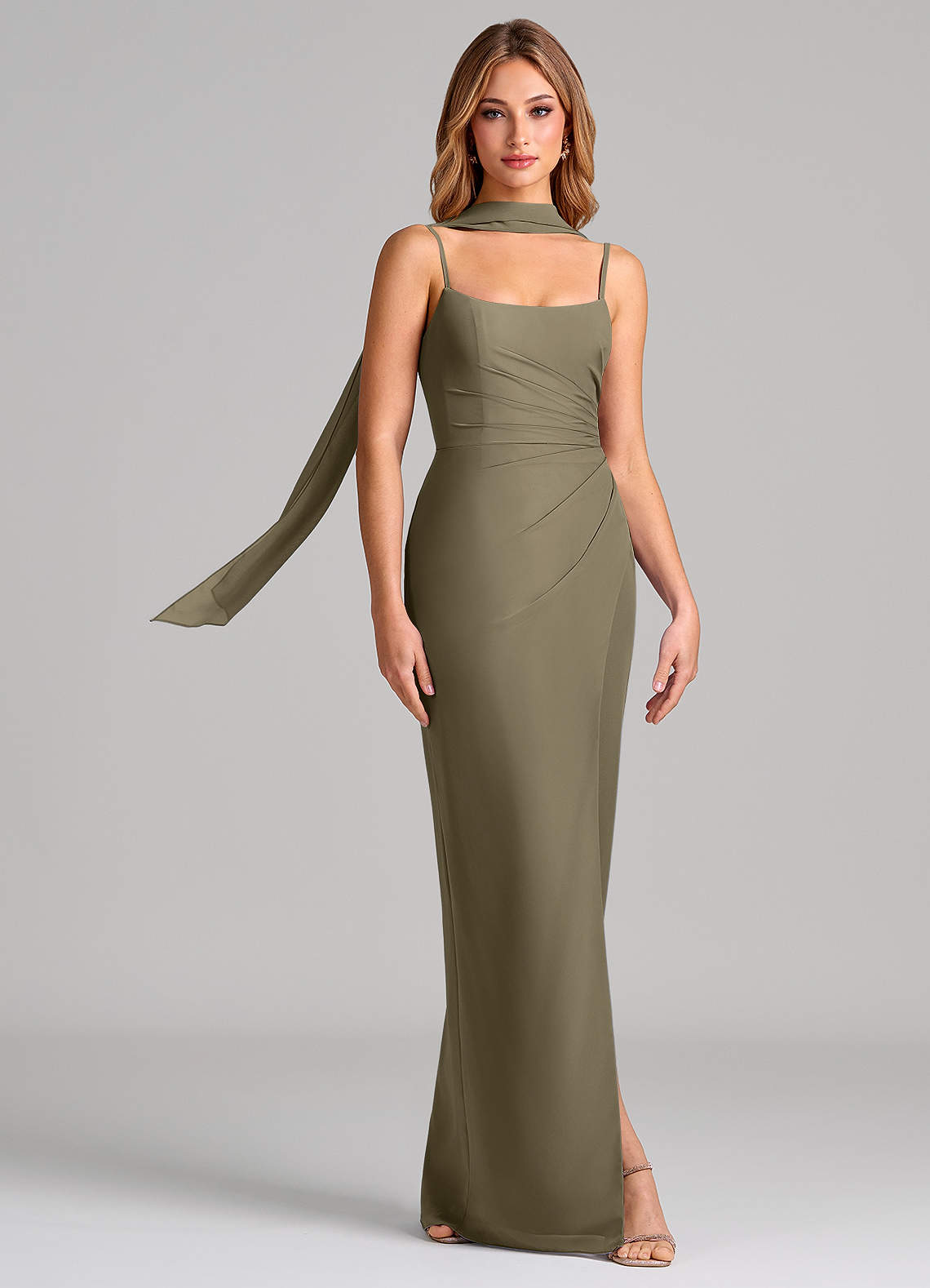 Calandra Sheath Scoop-Neck Chiffon Bridesmaid Dress in Willow Green