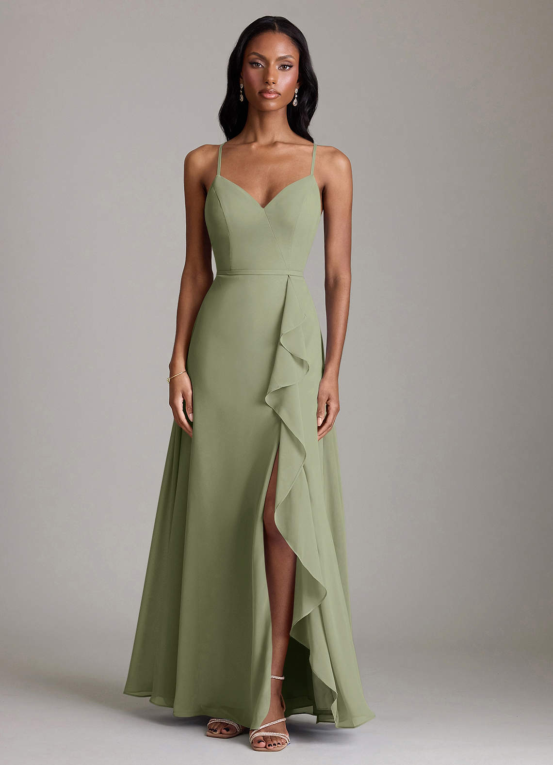 Naeem A-Line V-Neck Chiffon Bridesmaid Dress in Pistachio