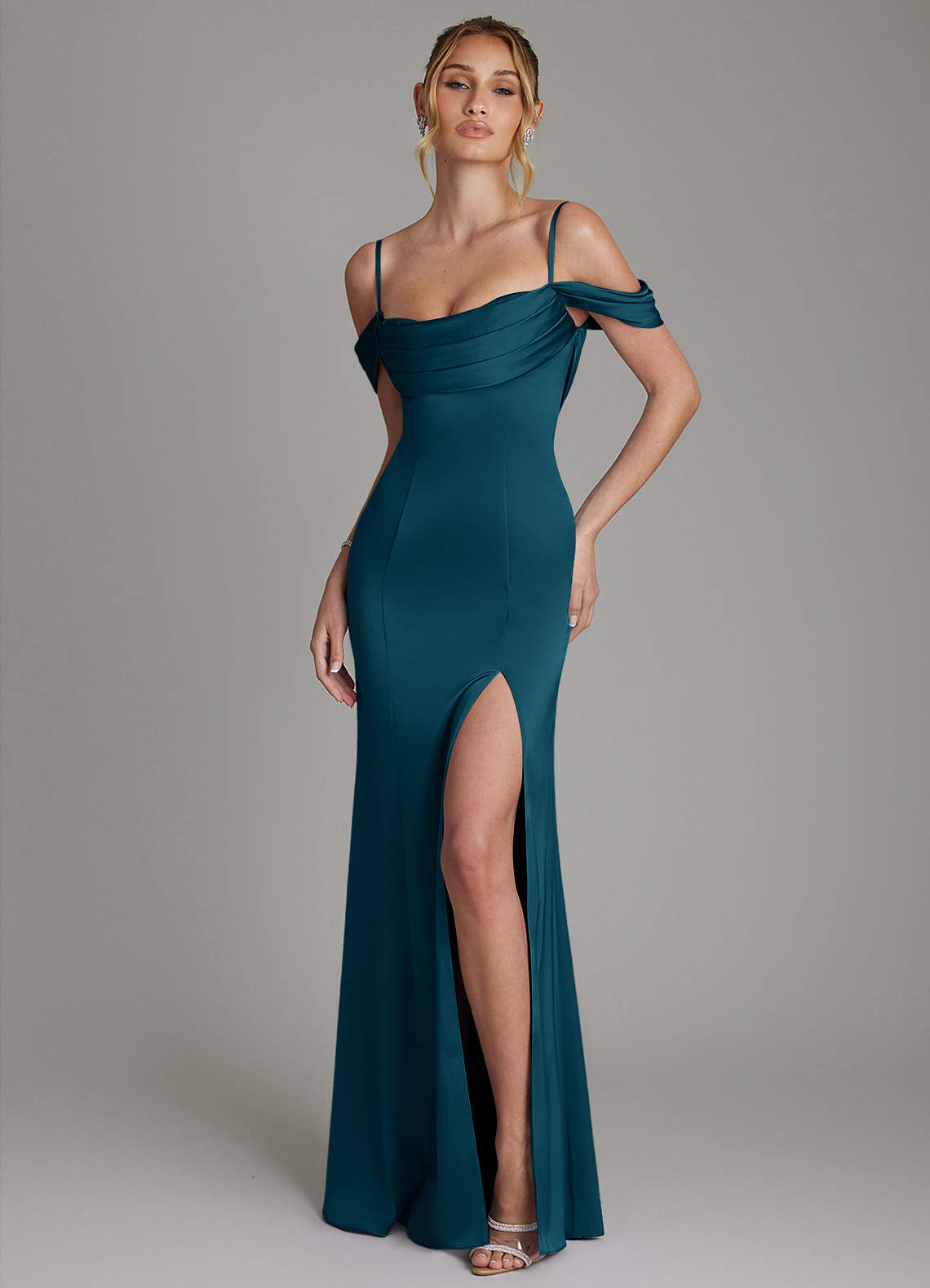 Nira Mermaid Sweetheart Stretch Satin Bridesmaid Dress in Ink Blue