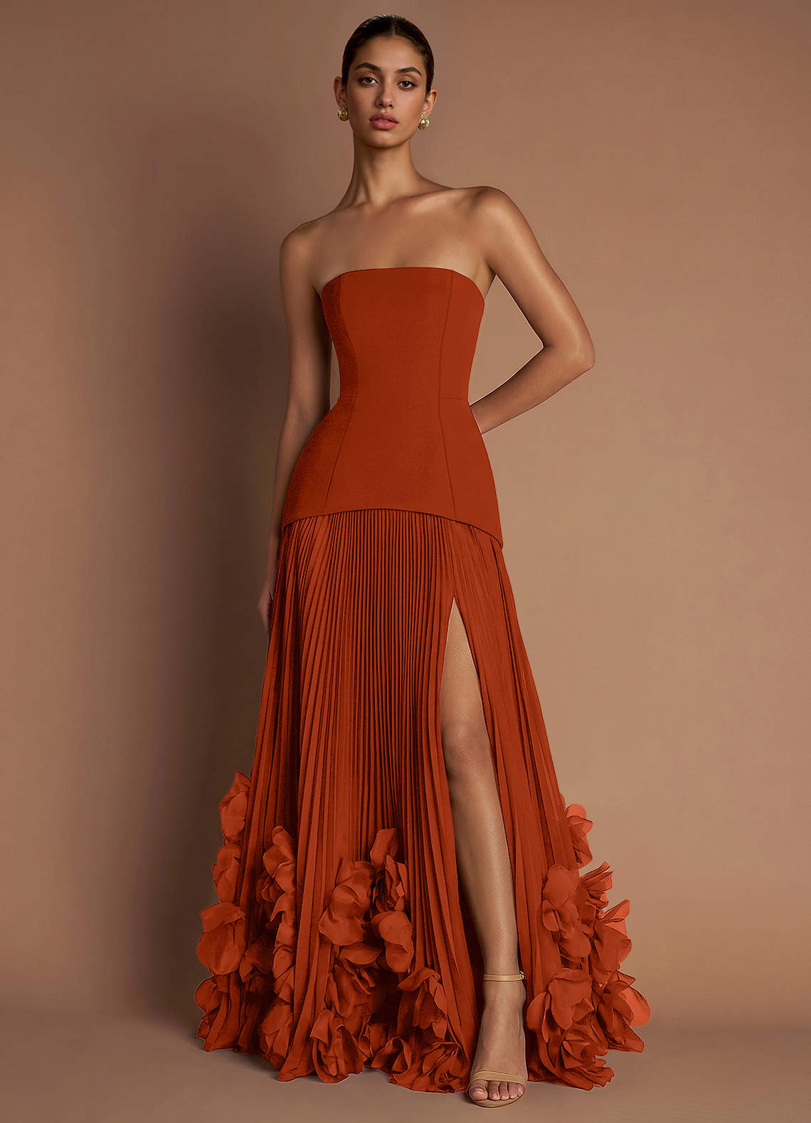 Marnie A-Line Corset Crepe Chiffon Evening Dress in Blushing Pink
