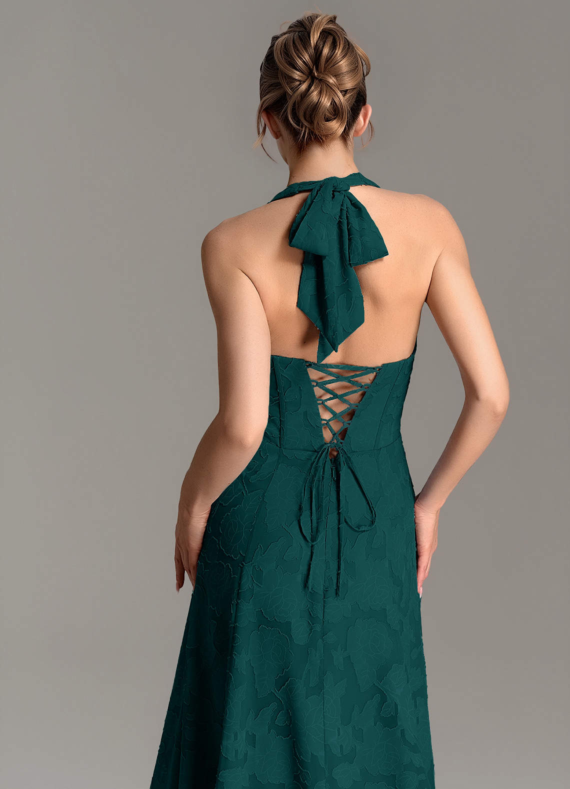 Nia A-Line V-Neck Floral Burnout Bridesmaid Dress in Pine