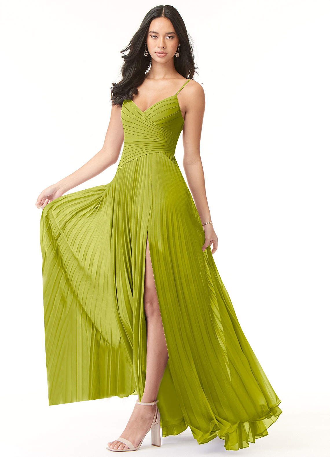 Vini A-Line V-Neck Chiffon Bridesmaid Dress in Lemongrass