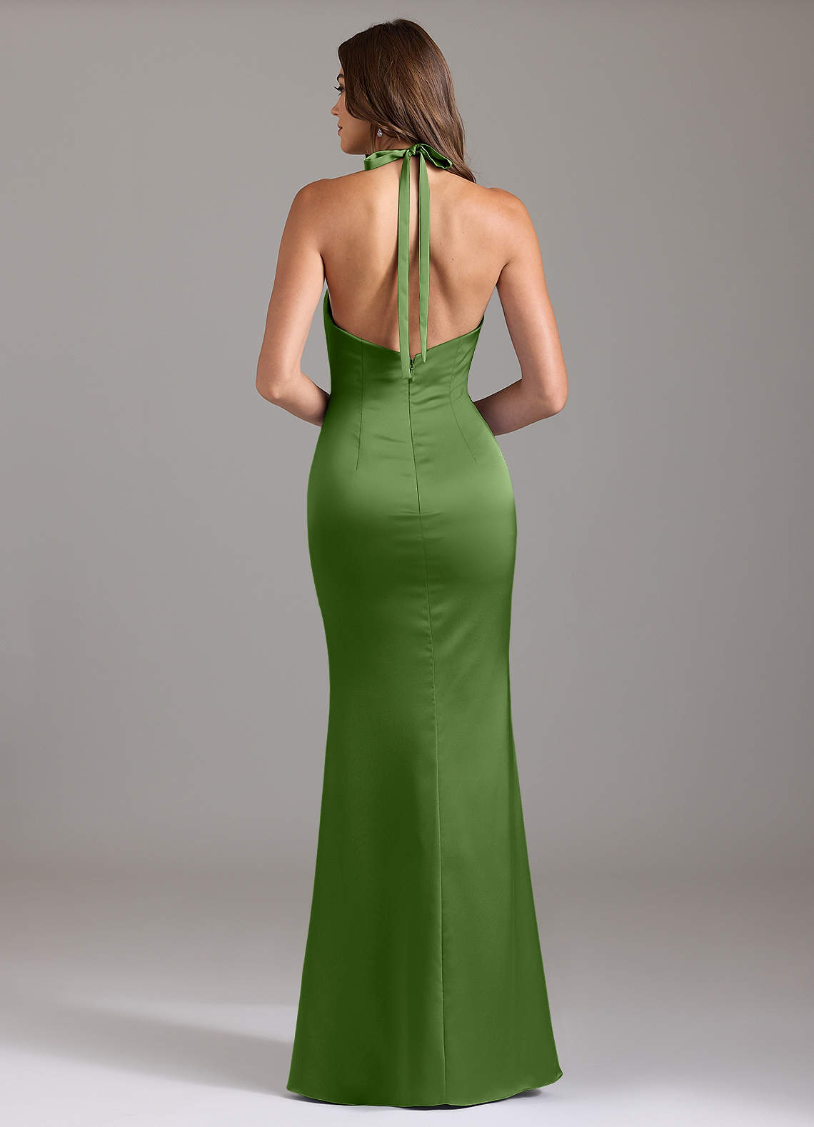 Valerie Mermaid V-Neck Stretch Satin Bridesmaid Dress in Basil