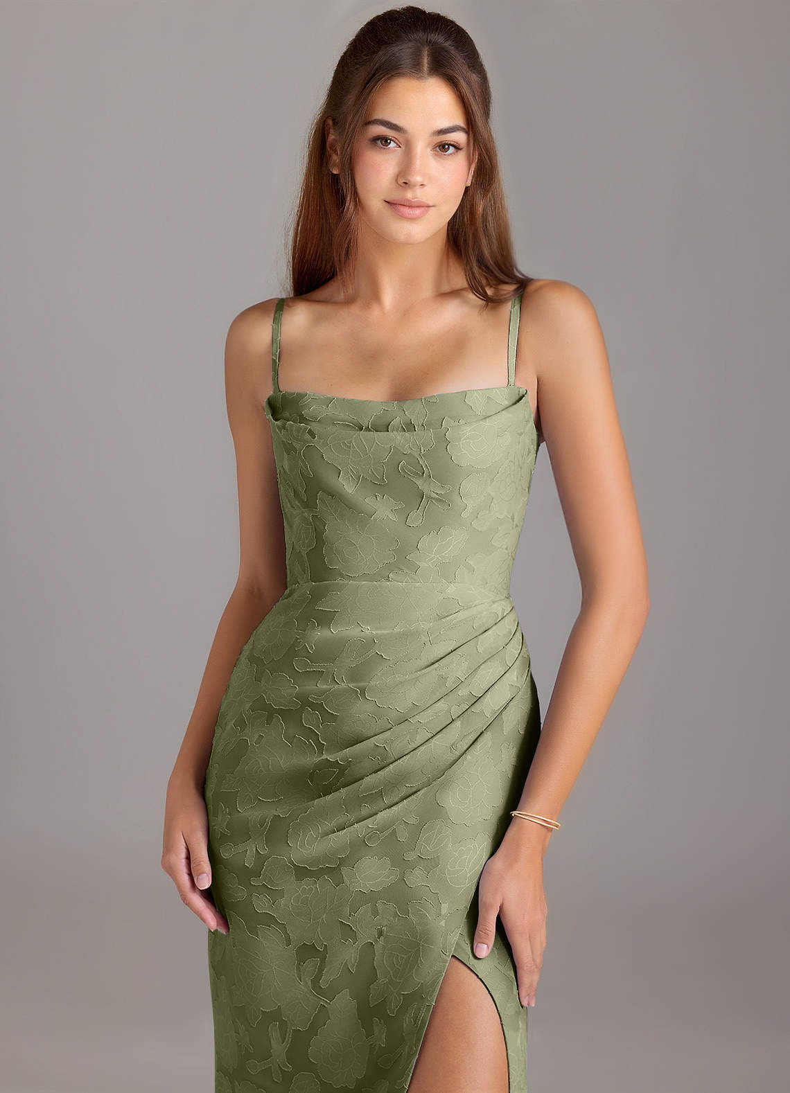 Leonis Sheath Strapless Floral Burnout Bridesmaid Dress in Pistachio