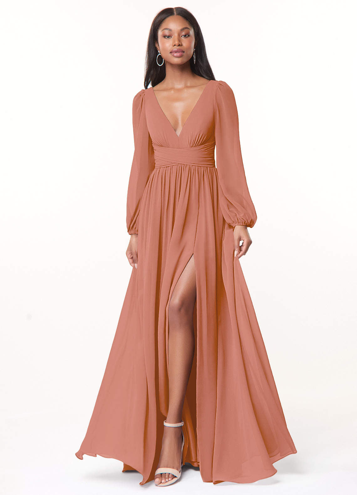 Norah A-Line V-Neck Chiffon Bridesmaid Dress in MAI TAI