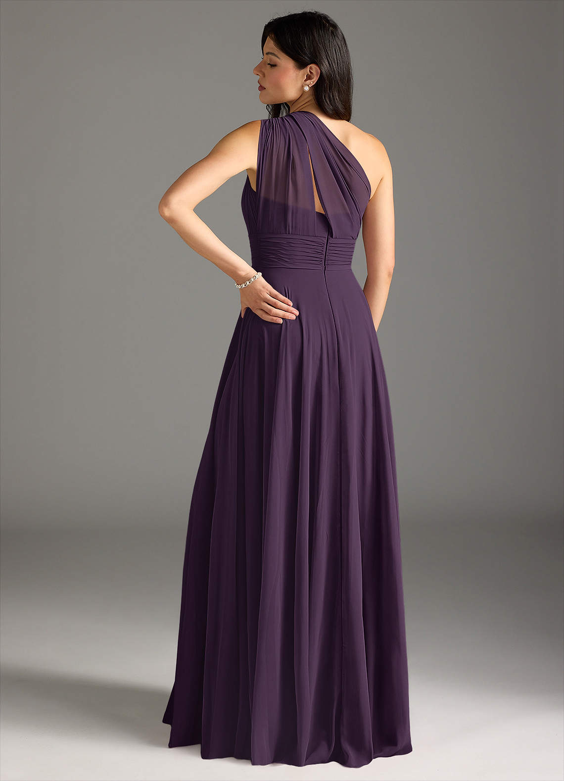 Charlize A-Line One-Shoulder Chiffon Bridesmaid Dress in Plum