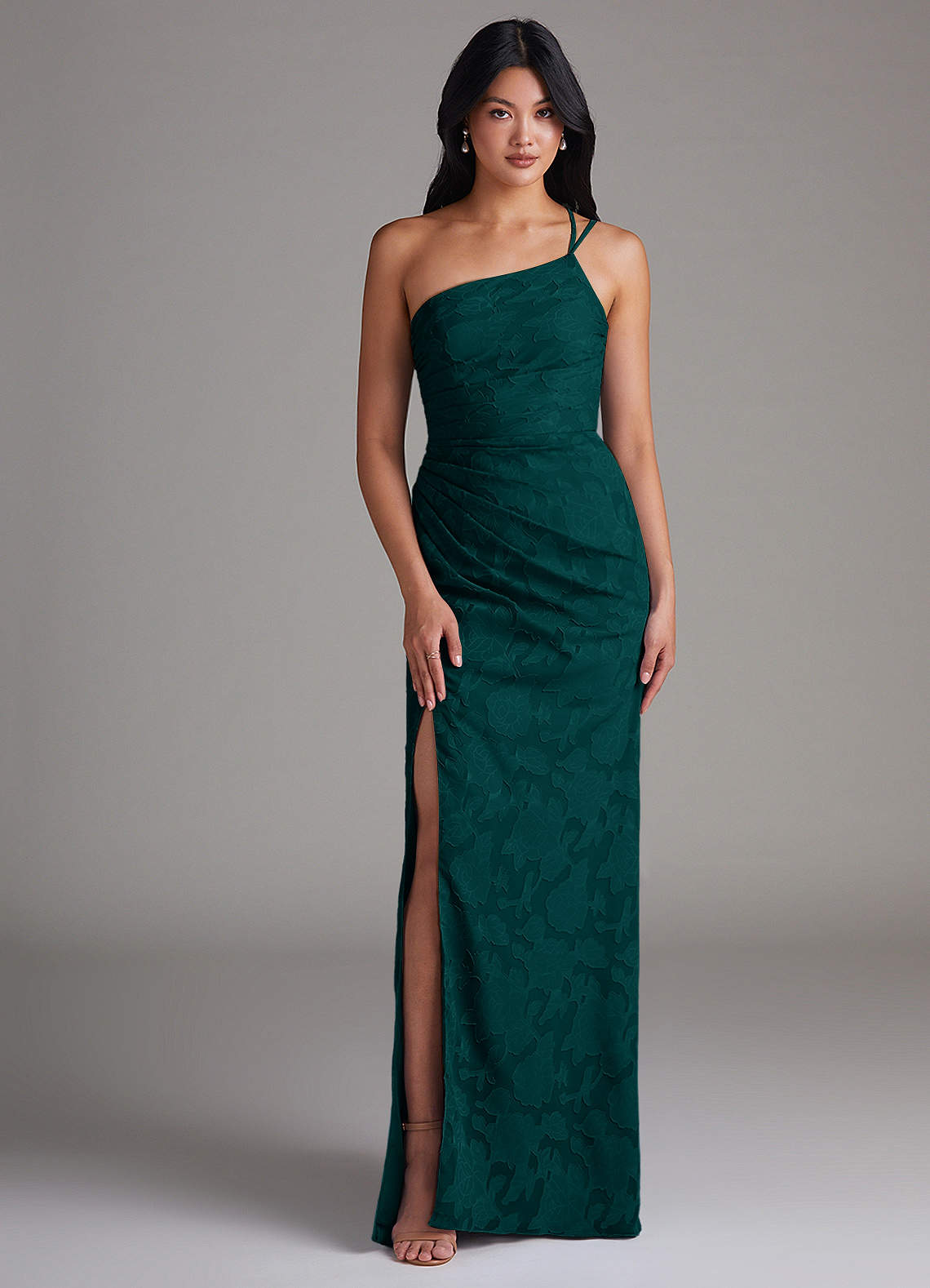 Eren Sheath One-Shoulder Floral Burnout Bridesmaid Dress in Pine