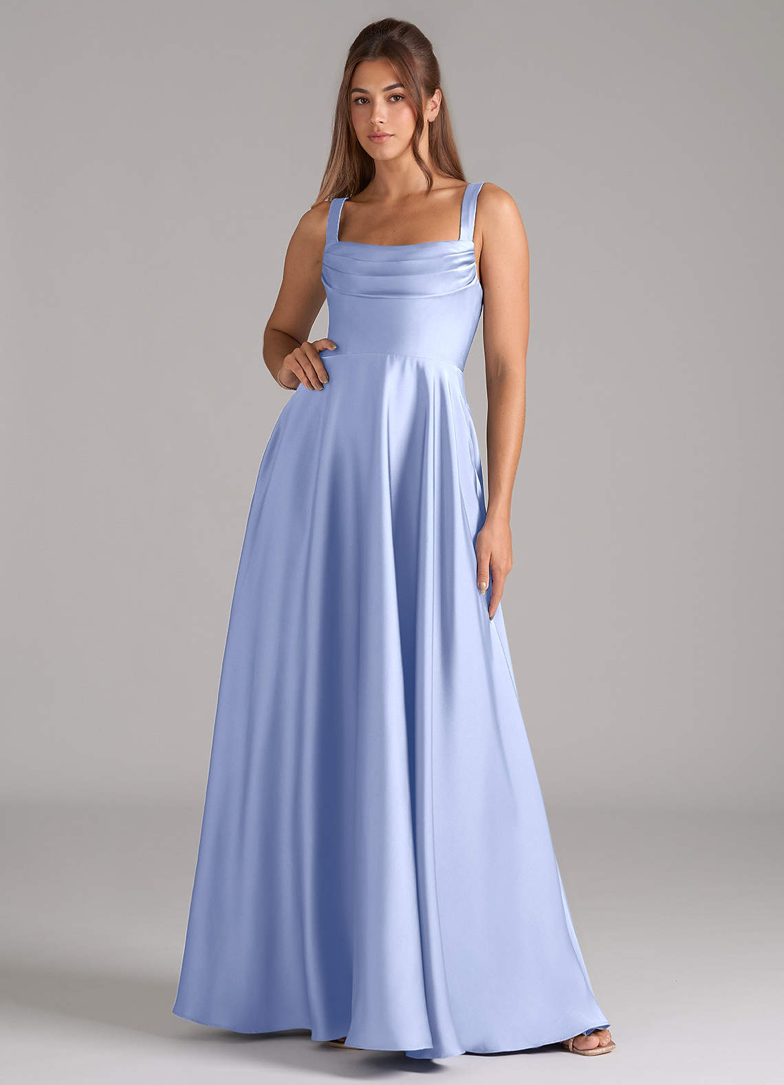Shaude A-Line Square-Neck Stretch Satin Bridesmaid Dress in Ice
