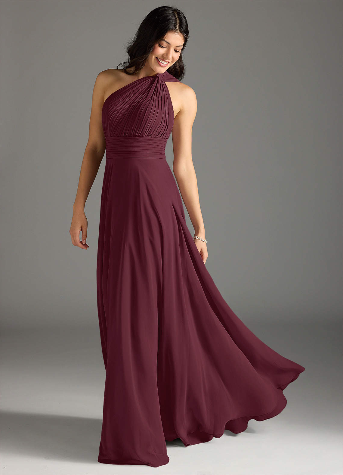 Charlize A-Line One-Shoulder Chiffon Bridesmaid Dress in Cabernet